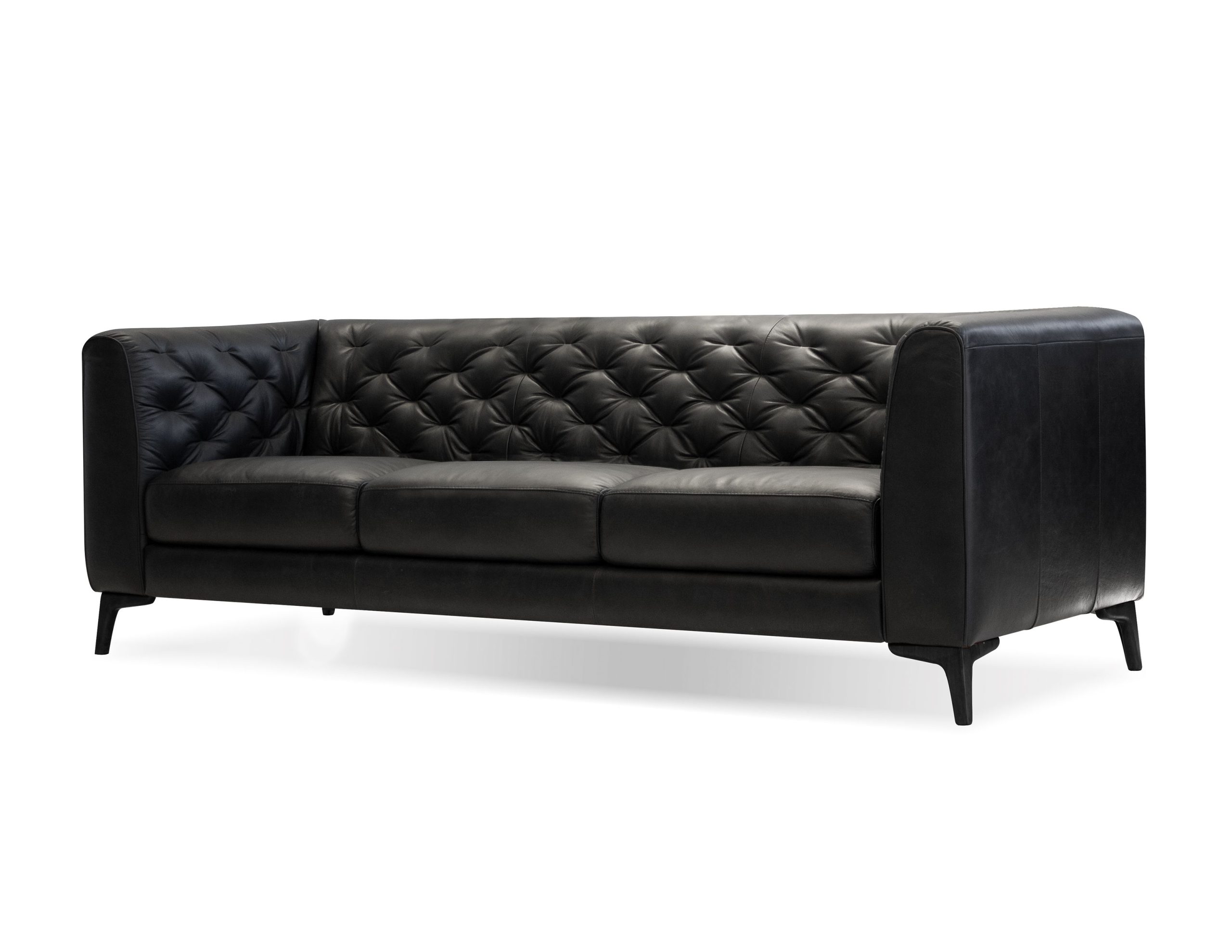 DALTON Vintage Black Leather Sofa with Black Powder Coated Legs