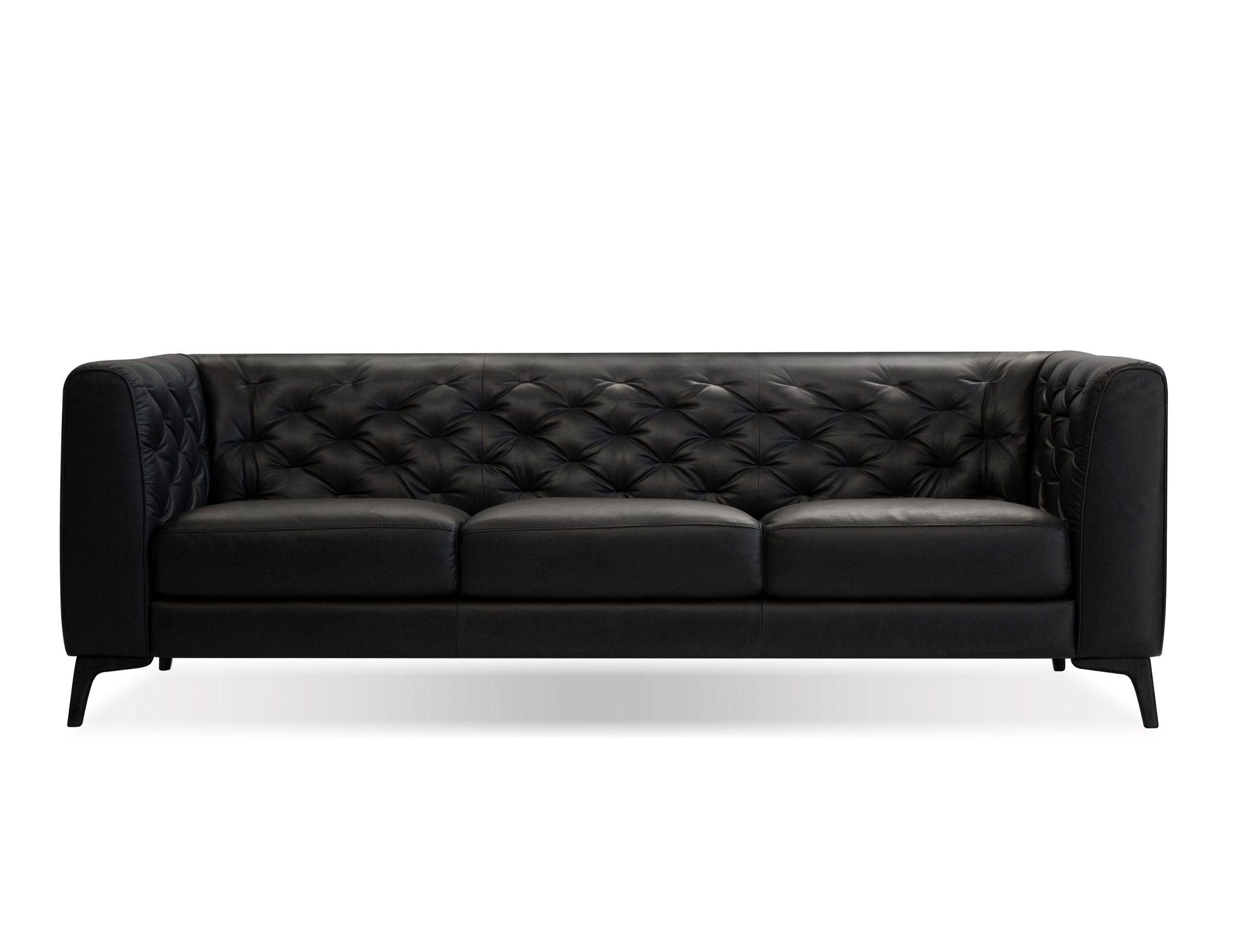 DALTON Vintage Black Leather Sofa with Black Powder Coated Legs