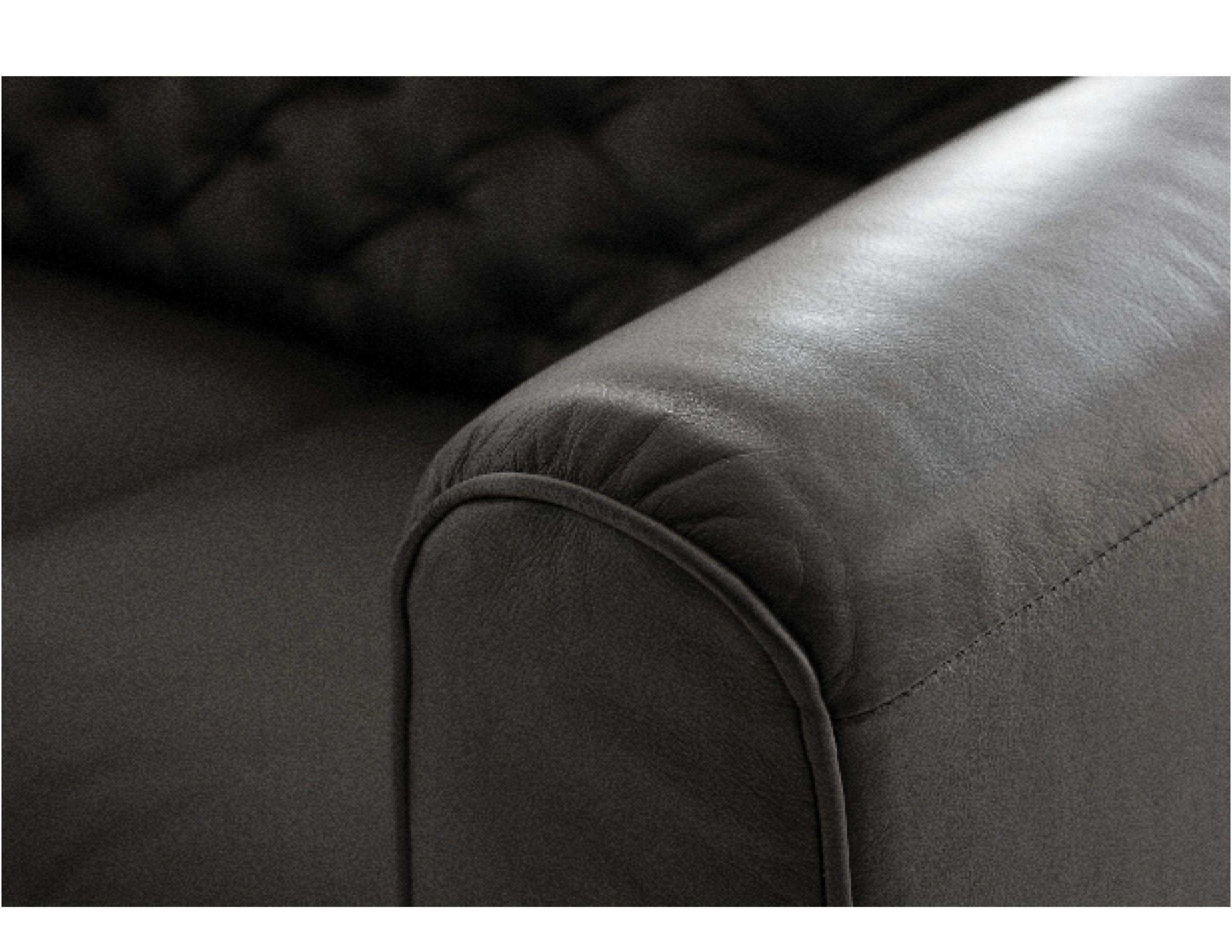 DALTON Vintage Black Leather Sofa with Black Powder Coated Legs