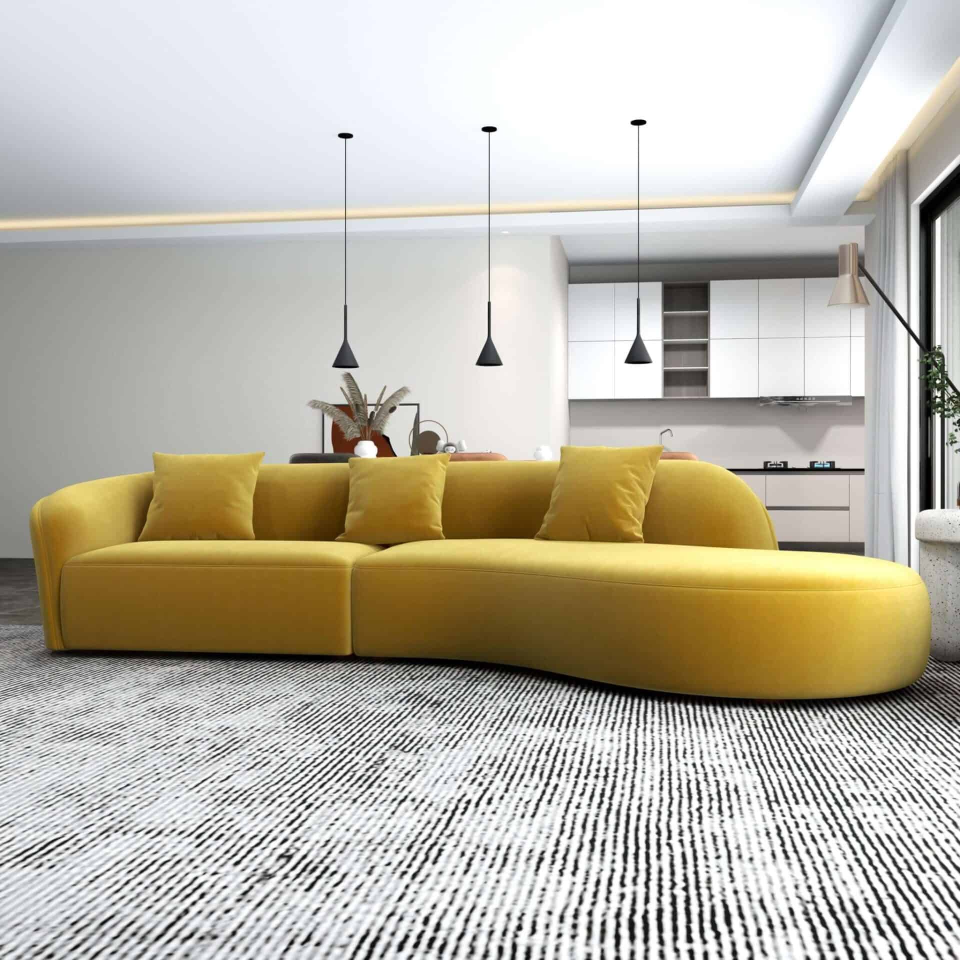 Yellow Velvet Curvy Sectional Sofa for Living Room 126 Inch 2 Yellow Velvet Curvy Sectional Sofa for Living Room 126 Inch - Image 2