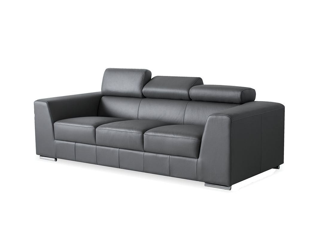 ICON Dark Grey Leather Sofa Adjustable Headrests