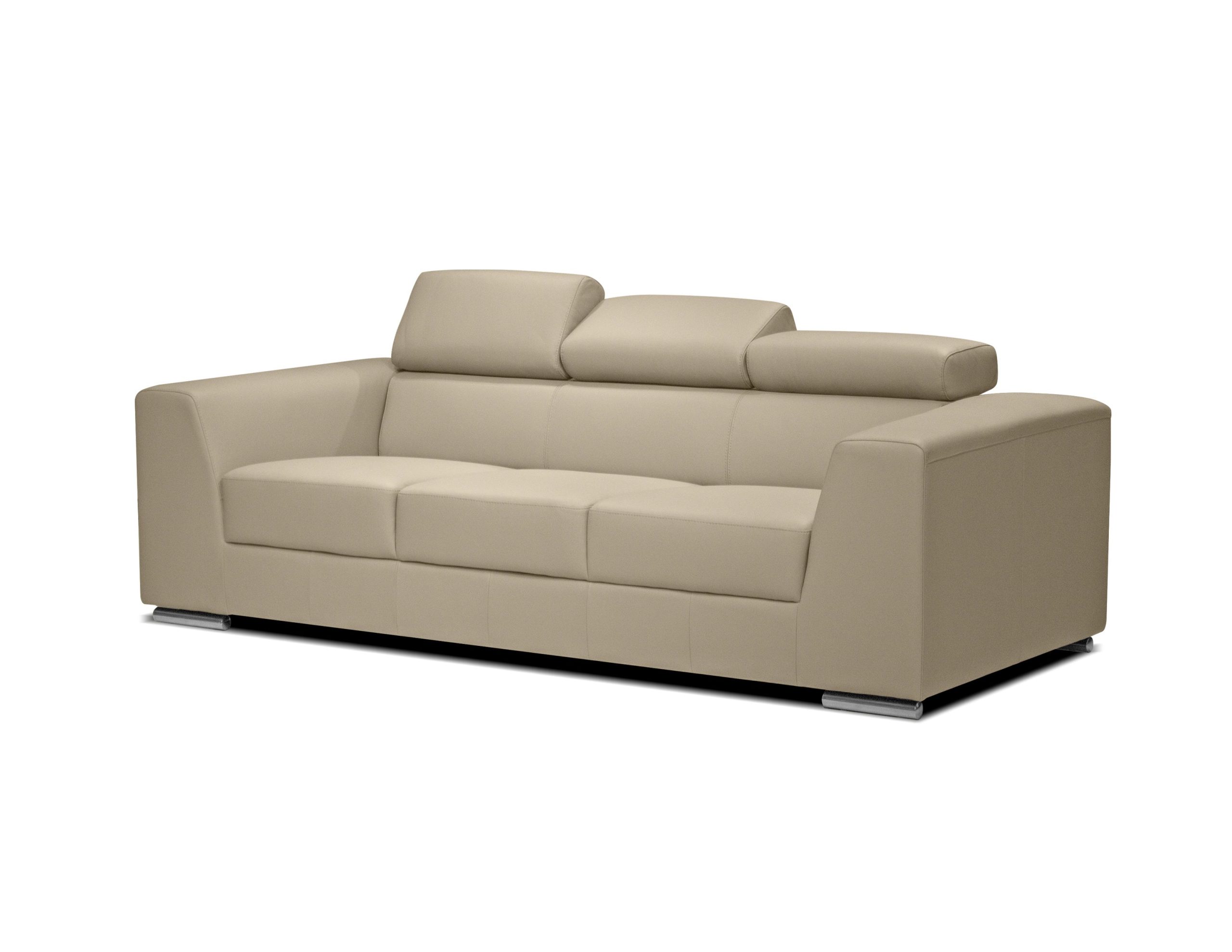 ICON Wheat Leather Sofa Adjustable Headrests Polished Steel Legs