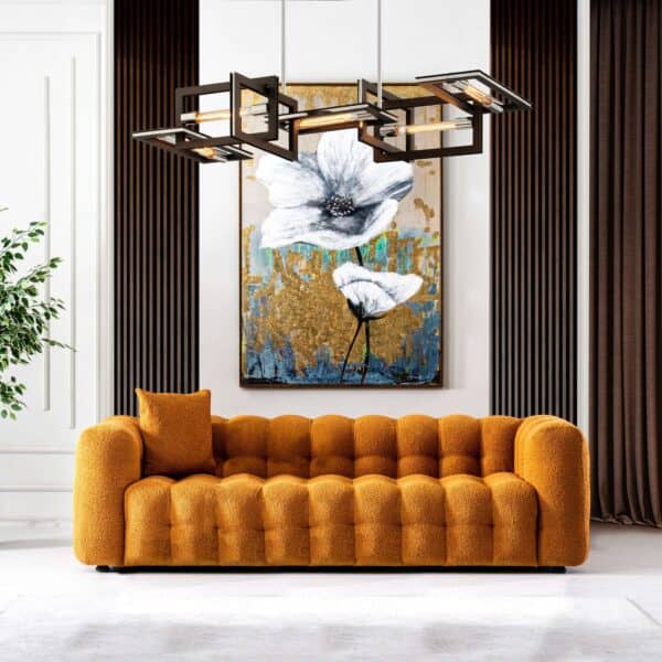 Orange Boucle Tufted Chesterfield Sofa with Removable Legs