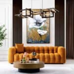 Orange Boucle Tufted Chesterfield Sofa with Removable Legs