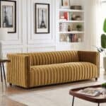 Yellow Tufted Velvet Sofa with Walnut Wood Legs