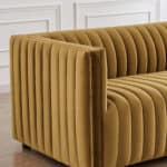 Yellow Tufted Velvet Sofa with Walnut Wood Legs