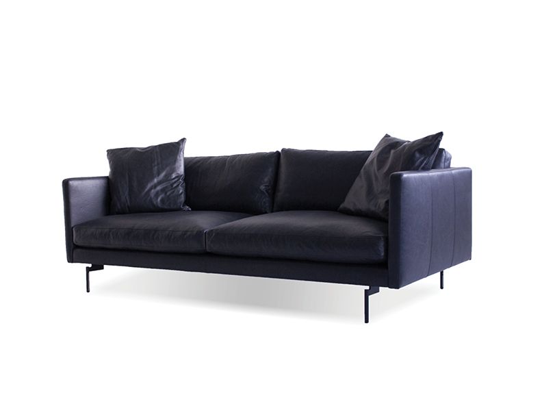 TUX Black Leather Sofa Black Powder Coated Legs
