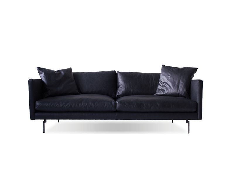 TUX Black Leather Sofa Black Powder Coated Legs
