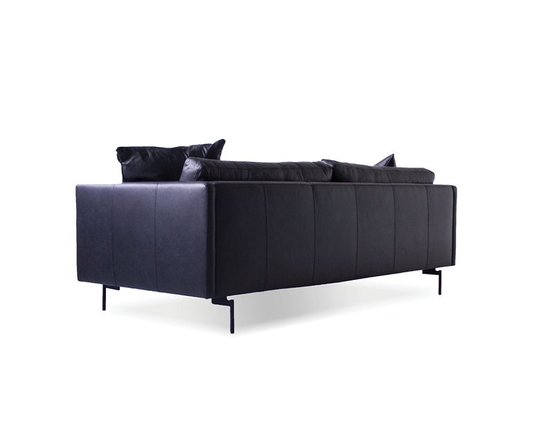 TUX Black Leather Sofa Black Powder Coated Legs