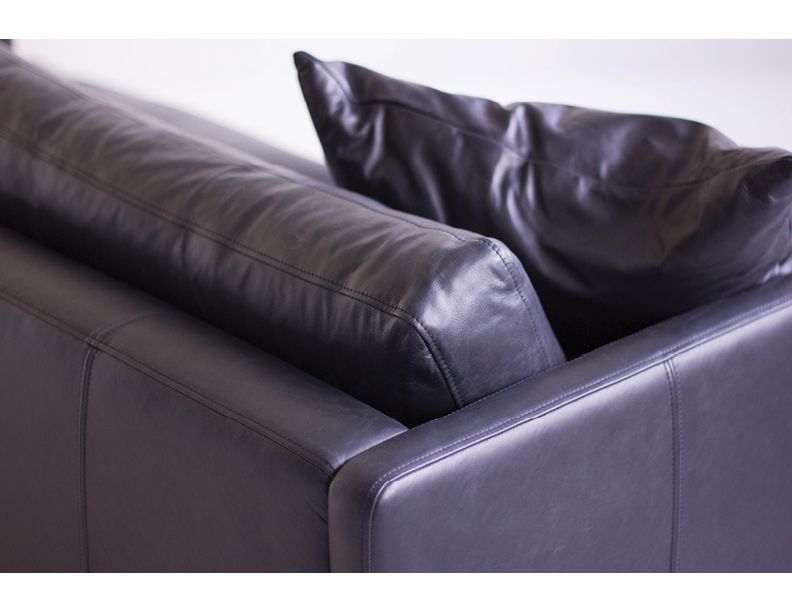 TUX Black Leather Sofa Black Powder Coated Legs