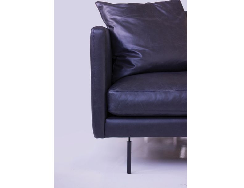 TUX Black Leather Sofa Black Powder Coated Legs