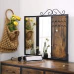 Rustic Farmhouse Vanity Desk with Stool and Tri-Fold Mirror