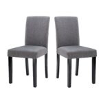 Grey Fabric Dining Chairs with Black Wood Legs (Set of 2)