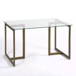 Modern Glass Top Dining Table with Gold Metal Frame 47x31