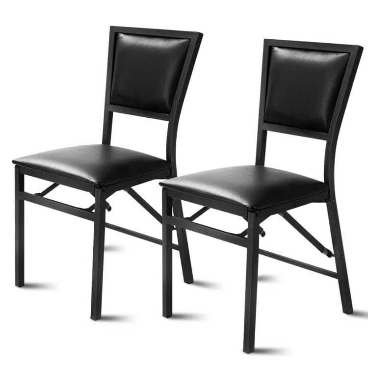 Modern Black Metal Folding Dining Chairs with PU Cushion (Set of 2) 1 Modern Black Metal Folding Dining Chairs with PU Cushion (Set of 2)