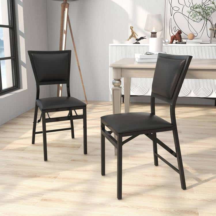 Modern Black Metal Folding Dining Chairs with PU Cushion (Set of 2) 2 Modern Black Metal Folding Dining Chairs with PU Cushion (Set of 2) - Image 2