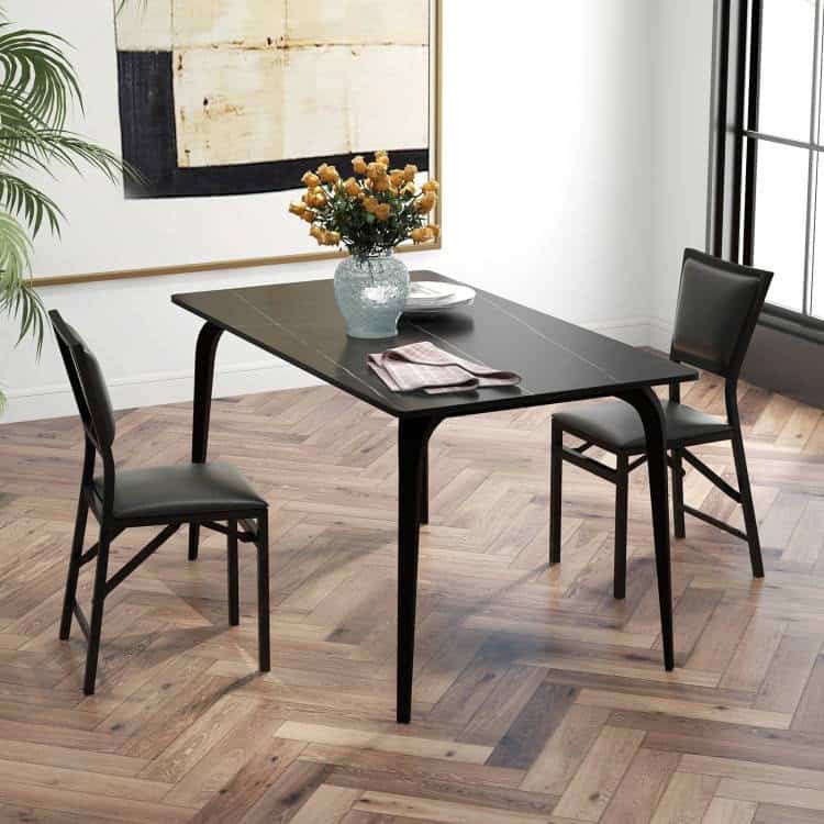 Modern Black Metal Folding Dining Chairs with PU Cushion (Set of 2) 4 Modern Black Metal Folding Dining Chairs with PU Cushion (Set of 2) - Image 4
