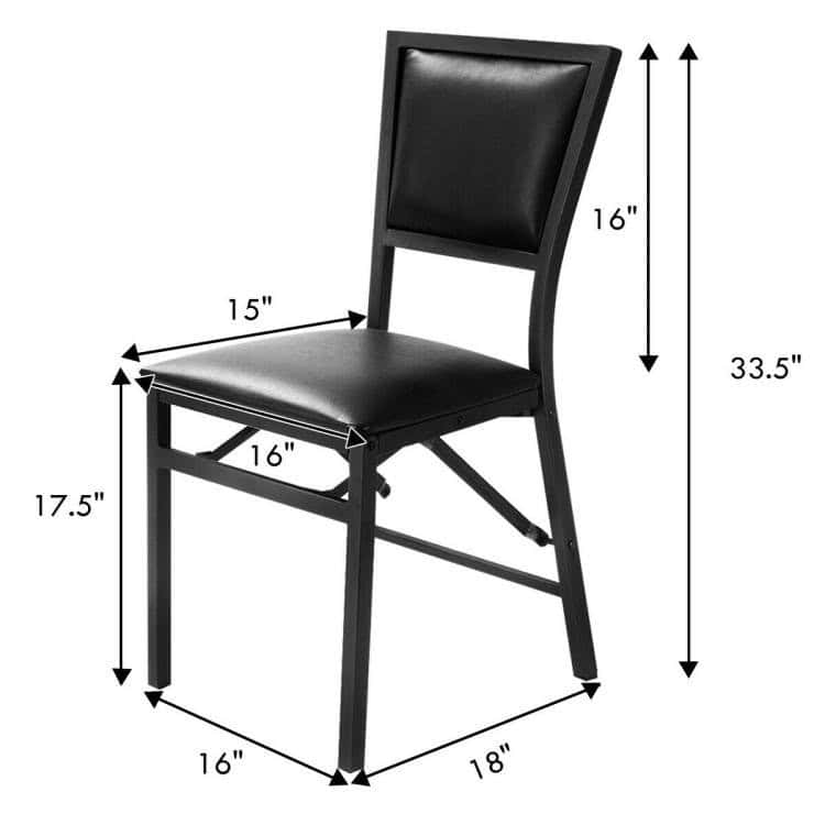 Modern Black Metal Folding Dining Chairs with PU Cushion (Set of 2) 5 Modern Black Metal Folding Dining Chairs with PU Cushion (Set of 2) - Image 5