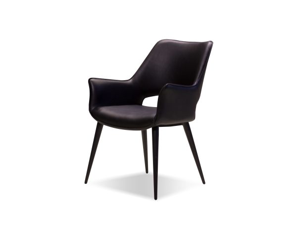 STRATFORD Black Leatherette Dining Armchair Black Steel Base 2