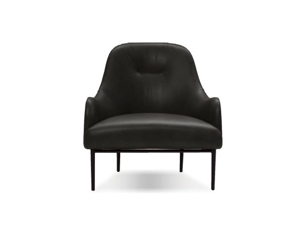 SWOON Black Leather Lounge Chair Black Powder Coated Legs 1