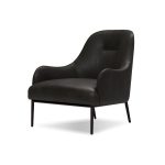 SWOON Black Leather Lounge Chair Black Powder Coated Legs
