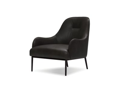 SWOON Black Leather Lounge Chair Black Powder Coated Legs