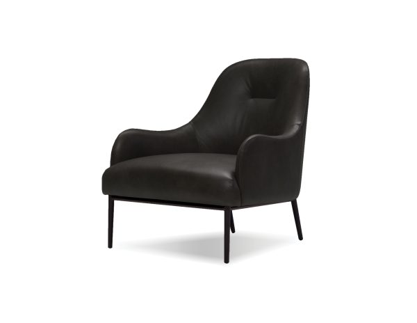 SWOON Black Leather Lounge Chair Black Powder Coated Legs