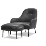 SWOON Black Leather Ottoman Black Powder Coated Steel Legs