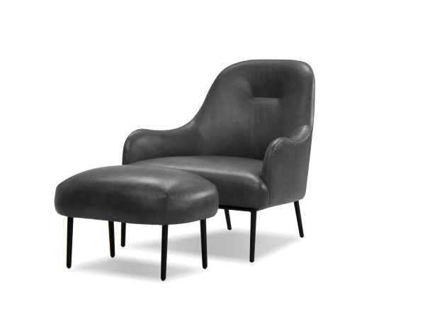 SWOON Black Leather Ottoman Black Powder Coated Steel Legs 1