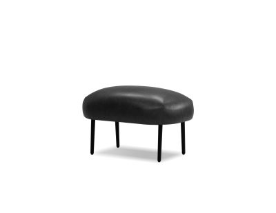 SWOON Black Leather Ottoman Black Powder Coated Steel Legs