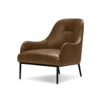 SWOON Brown Leather Lounge Chair Black Steel Legs