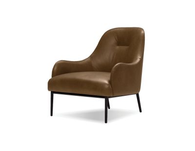 SWOON Brown Leather Lounge Chair Black Steel Legs