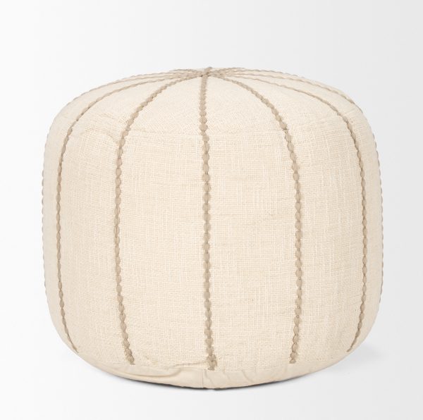 Sachi Beige w Stitching Pouf 1