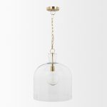 Sadah Large Clear Blown Glass w/ Gold Metal Pendant Light