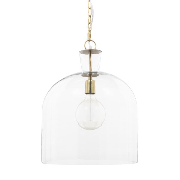 Sadah Large Clear Blown Glass w Gold Metal Pendant Light