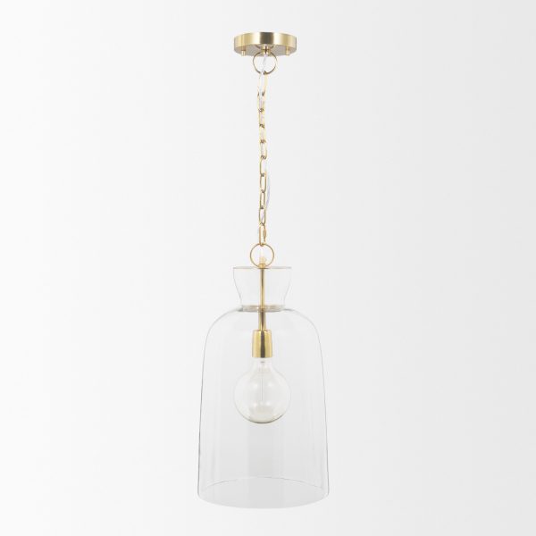 Sadah Tall Clear Blown Glass w Gold Metal Pendant Light 2