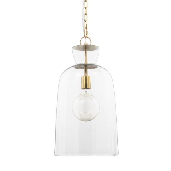 Sadah Tall Clear Blown Glass w Gold Metal Pendant Light