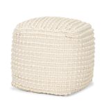 Sakaye Beige w/ Cream Stitched Patterned Pouf