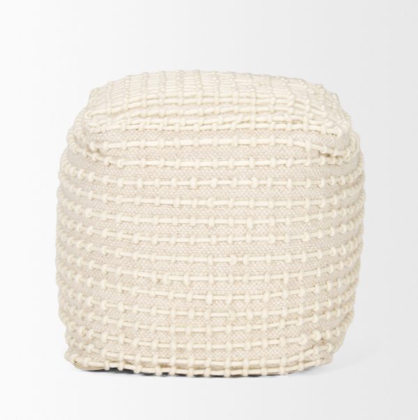 Sakaye Beige w Cream Stitched Patterned Pouf 2