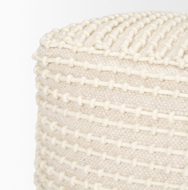 Sakaye Beige w Cream Stitched Patterned Pouf 4