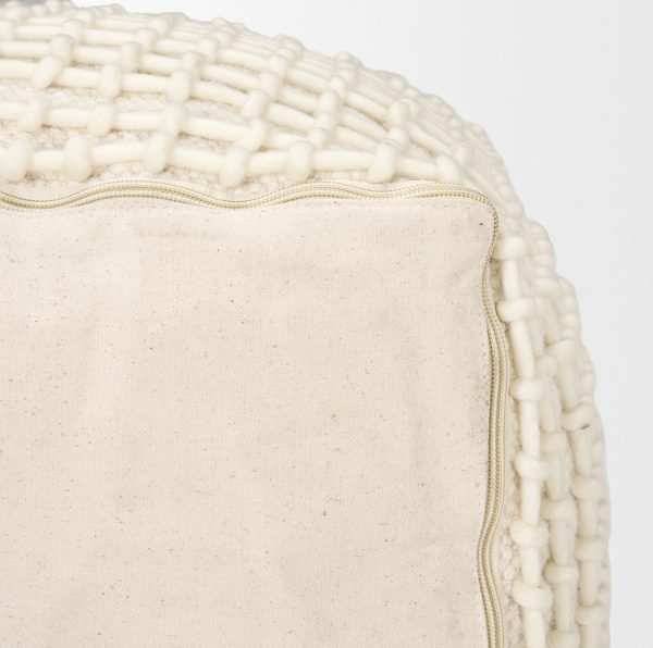 Sakaye Beige w Cream Stitched Patterned Pouf 8