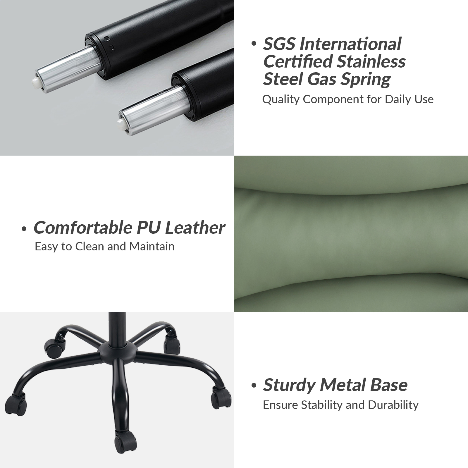 Sal Green Faux Leather Ergonomic Adjustable Height Office Chair 3 Sal Green Faux Leather Ergonomic Adjustable Height Office Chair - Image 3