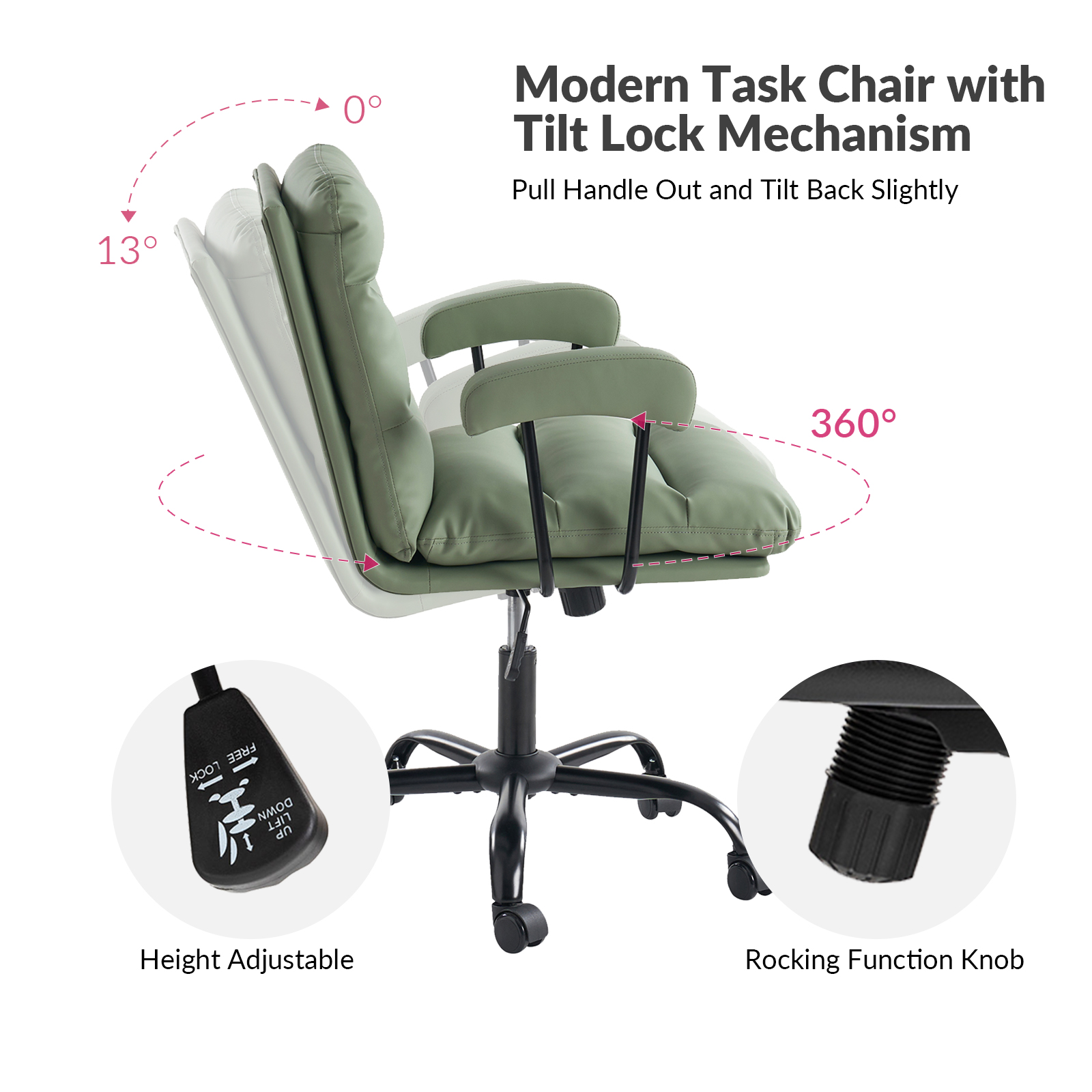 Sal Green Faux Leather Ergonomic Adjustable Height Office Chair 4 Sal Green Faux Leather Ergonomic Adjustable Height Office Chair - Image 4