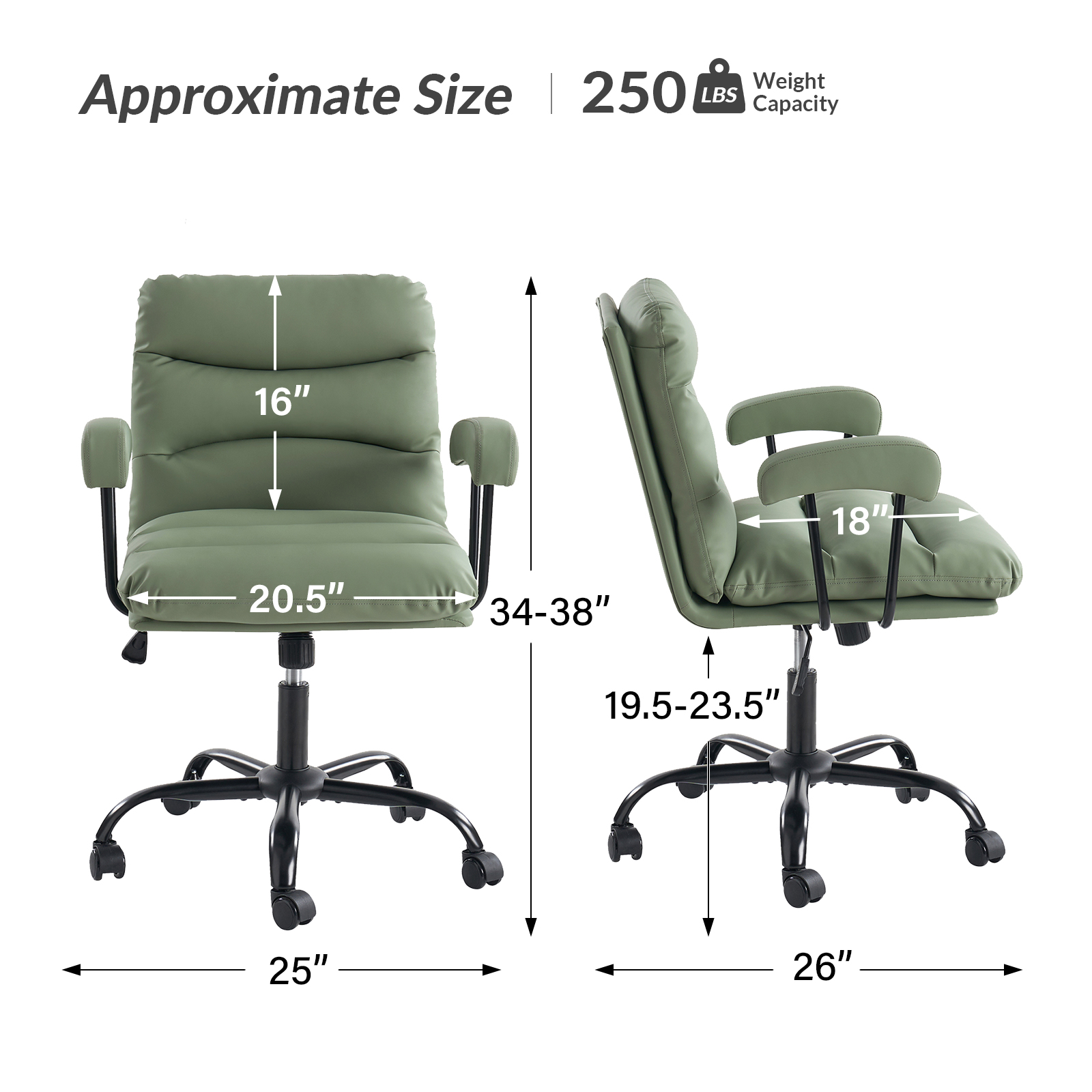 Sal Green Faux Leather Ergonomic Adjustable Height Office Chair 5 Sal Green Faux Leather Ergonomic Adjustable Height Office Chair - Image 5