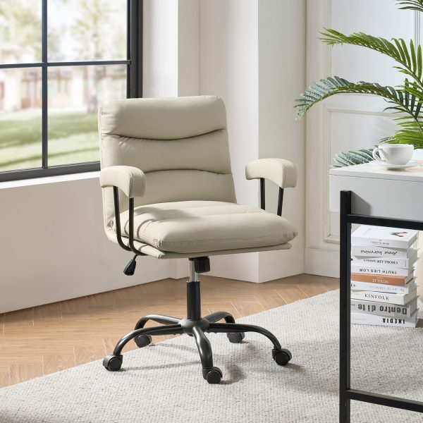 Sal Ivory Faux Leather Ergonomic Adjustable Height Office Chair 1