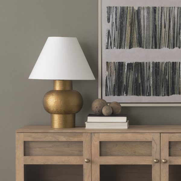 Salaah Antique Gold Brushed Metal w Cream Shade Table Lamp 1