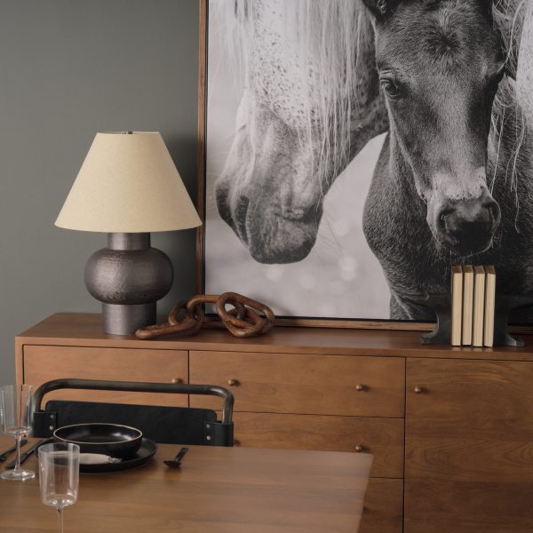 Salaah Black Brushed Metal w Beige Shade Table Lamp 1