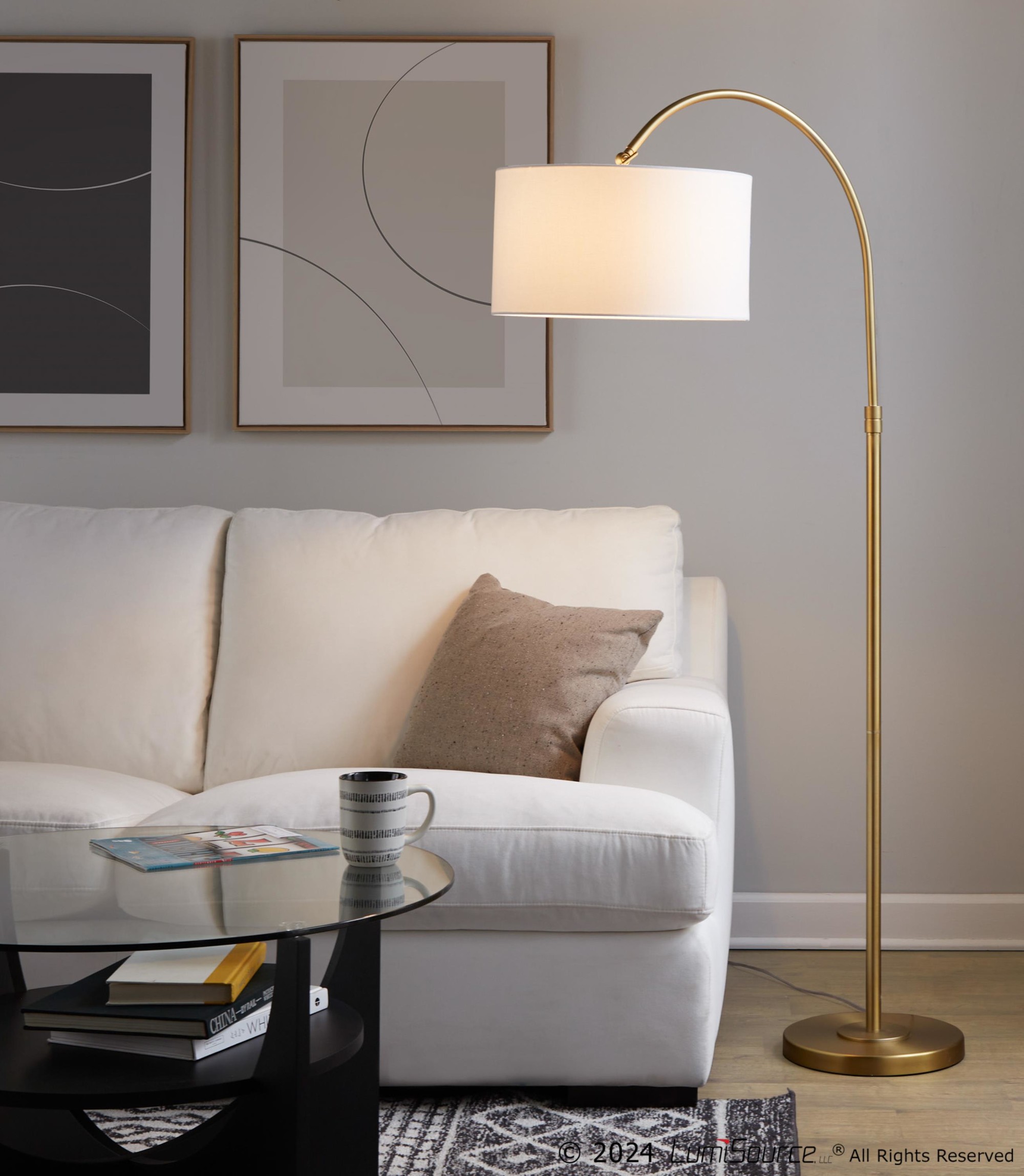 Salon Gold Contemporary Arched Floor Lamp with Linen Shade 1 Salon Gold Contemporary Arched Floor Lamp with Linen Shade