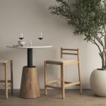 Sam Counter Stool W/ Light Brown Wood Frame and Beige Upholstered Seat