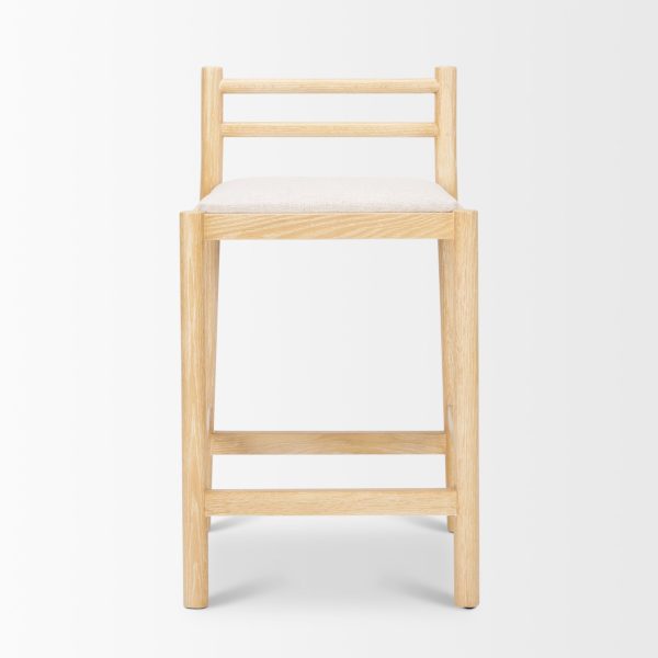 Sam Counter Stool W Light Brown Wood Frame and Beige Upholstered Seat 3